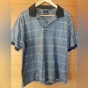 Greg Norman GolfShirt Men Gray Black White Striped Polo Short Sleeve Cotton Sz M